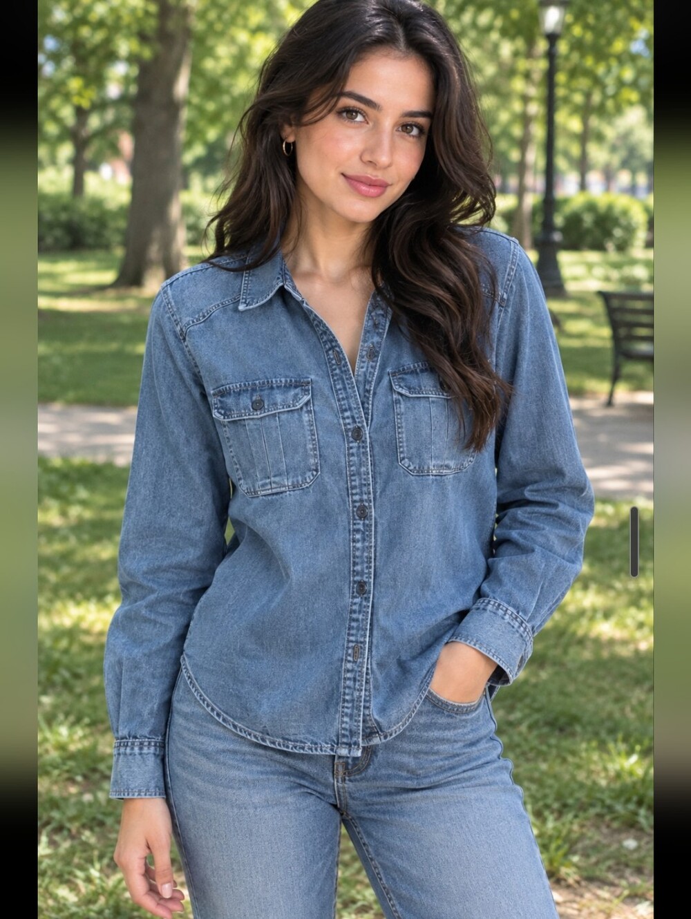PAIGE Blue Chambray Lyocell Denim-like Button-Up Shirt